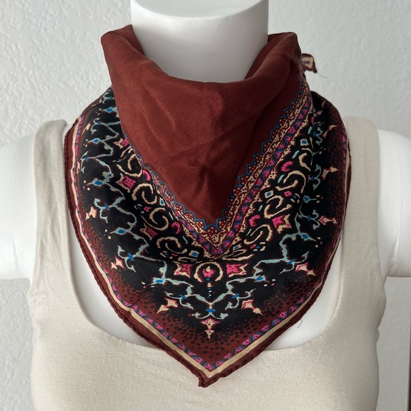 Vintage Anne Klein Brown Bandana Square Scarf - Picture 1 of 6
